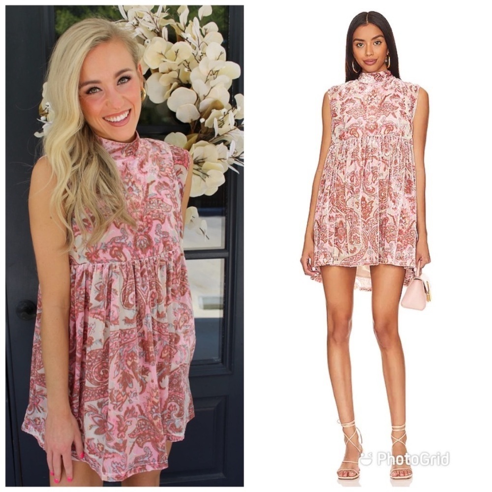 Free People All the Time Paisley Velvet Floral Minidress